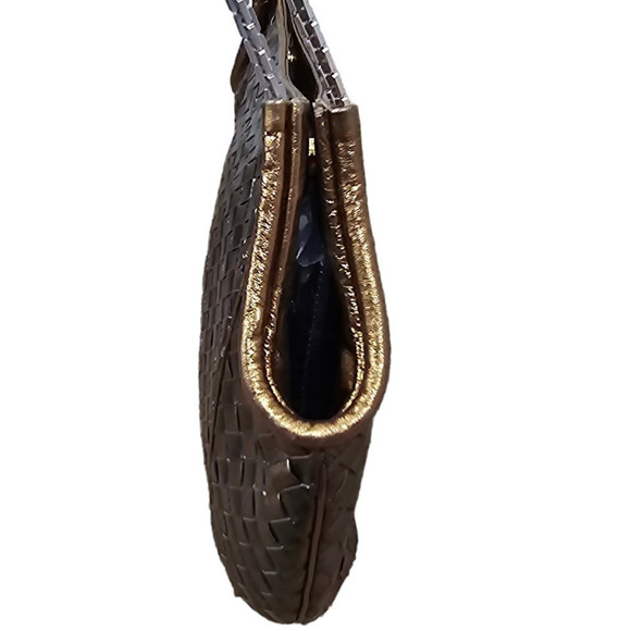 Finesse Lamodel Leather Braded Gold Silver Tones Handbag Purse - Picture 5 of 9